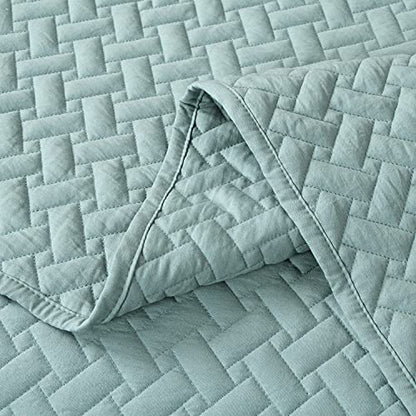 EMME Quilts Queen Size Bedding Sets, Lake Blue Bedspread Soft Lightweight Pre-Washed Quilt, 3 Piece Cozy Reversible Microfiber Coverlet with Pillow Sham (Basket Weave,90"x90") - color: 10-lake Blue (Basket Weave), size: Full/Queen(90" x 90")