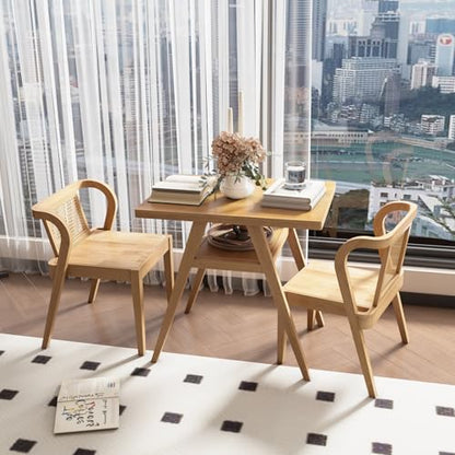3-Piece Modern Dining Set with Stackable Dining Chairs, Solid Wood Square Table and Chair Breakfast Table Set for 2 Person, Space Saving Dinette for Dining Room, Kitchen, Living Room, Patio-Nature - color: Nature