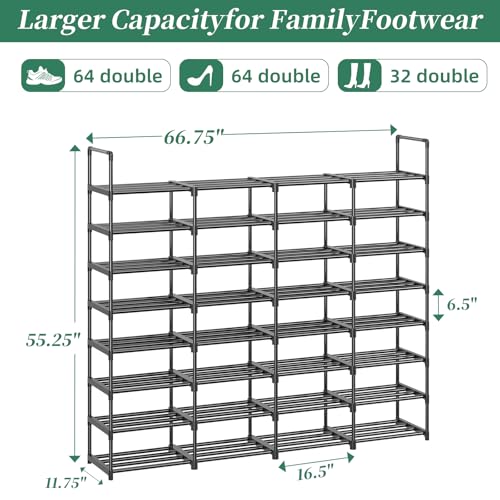 Simple Trending 8-Tier Shoe Rack Large Capacity 64 Pairs Tall Shoe Shelf, Sturdy Metal Shoe Organizer for Entryway, Closet, Bedroom, Black | Large Capacity 64 Pairs, Tall Shoe Shelf, Sturdy Metal Shoe Organizer, For Entryway, Closet, Bedroom - size: 8 Tie