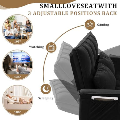 55" Pull Out Sleeper Sofa, Velvet Loveseat with Side Pockets, Black | Velvet upholstery, 5-level adjustable back, Pull-out bed design, Sturdy frame with side pockets - color: Black