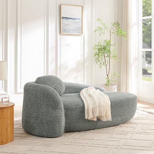 Modern Oval Single Lazy Sofa Chair, Bouclé Fabric Single Lounge Chair with Integrated Backrest, Side Armrest and Pillow, Compact Space-Saving Lounge Chair for Living Room Bedroom (Dark Gray//033) - color: Dark Gray//033