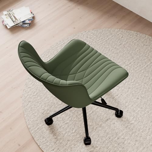 YOUNIKE Office Chair, Armless Desk Chair Computer Chair with Wheels, Modern Upholstered PU Leather Task Chair, Rolling Adjustable Swivel Home Office Desk Chair, Dark Green - color: Olive