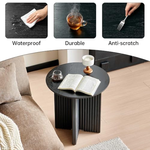 Round Fluted End Table, 19" Side Table, Modern Bedside Table, Modern Nightstand,Easy Assembly, for Small Spaces, Living Room, Bedroom, Black - color: Black, size: 19" Cross-leg Table