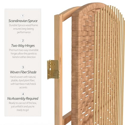 Red Lantern 2 ft. Short Fiber Weave Folding Screen - Natural - 8 Panels - color: Natural, size: 8 Panel