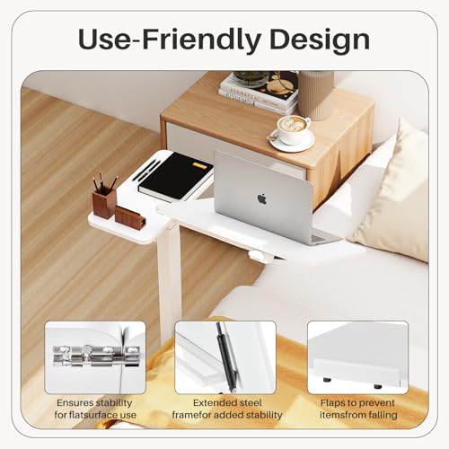 Simple Deluxe Overbed Bedside Table with Hidden Casters, Height Adjustable Desk with Tilting Top, Mobile Rolling Laptop Desk, Standing Rolling Desk Hospital Home Use, White - color: White, style: Tiltable