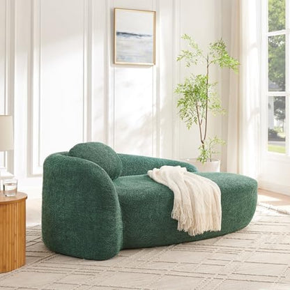 Modern Oval Chaise Lounge Chair, Boucle Upholstered Single Lazy Sofa with Integrated Backrest, Side Armrest, Matching Pillow, Space Saving Accent Lounger for Living Room Reading Nook (Green) - color: Green