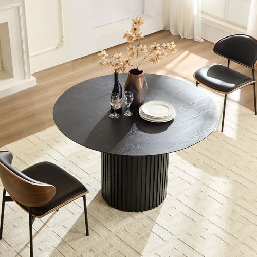 Round Pedestal Dining Table for 4-6, Mid-Century Modern Circular Fluted Drum Kitchen Table MDF Finish Tabletop for Dining Room Apartment, φ46.45'' x 29.25''H - Black - color: 46.45 Inches Black