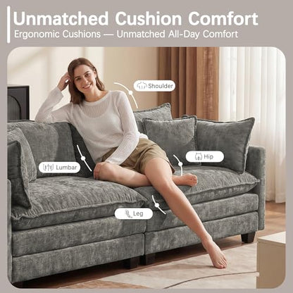 Oversized Loveseat Sofa, 70" Sectional Cloud Couch, 2 Seat Modern Comfy Sofa Chenille Deep Seat Couches with 2 Pillows, for Small Apartment, Living Room (Grey, 70" Loveseat) - color: Grey, size: 70" Loveseat
