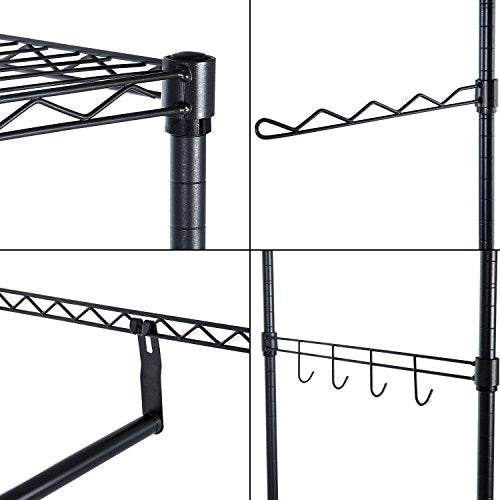 Black Double Rod Garment Rack with Wheels, Clothes Racks Storage for Hanging Clothes Heavy Duty (US STOCK)