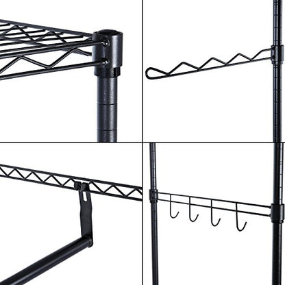 Black Double Rod Garment Rack with Wheels, Clothes Racks Storage for Hanging Clothes Heavy Duty (US STOCK)
