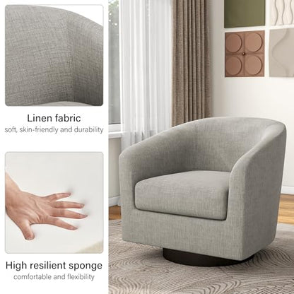 Swivel Barrel Accent Chair, Comfy Reading Armchair, Khaki, Set of 2 | Club Chairs for Adults, Low-Back Design, Modern Round Style, Solid Wood Frame & Metal Swivel Base, For Living Room & Bedroom - color: Khaki