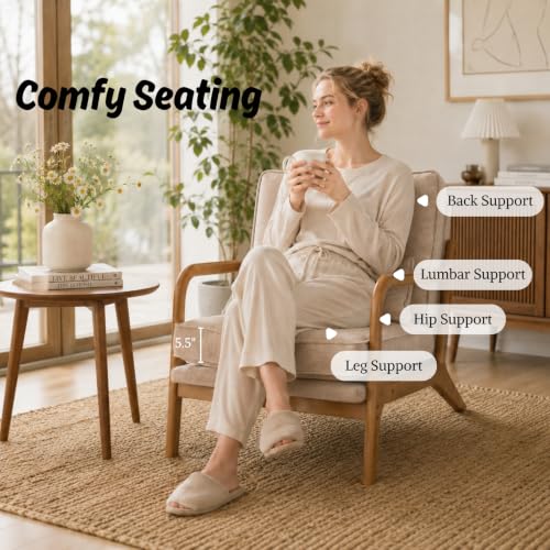 Karl home Mid-Century Modern Accent Reading Chair, Khaki | Chenille Upholstered, Solid Wood Frame, Soft Cushion, Lumbar Pillow, Lounge Armchair for Living Room, Bedroom, Balcony, Study - color: Chenille Khaki