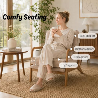 Karl home Mid-Century Modern Accent Reading Chair, Khaki | Chenille Upholstered, Solid Wood Frame, Soft Cushion, Lumbar Pillow, Lounge Armchair for Living Room, Bedroom, Balcony, Study - color: Chenille Khaki