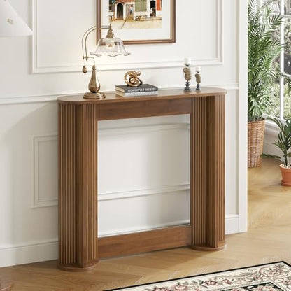 35 Inch Small Narrow Console Table Behind Couch, Mid-Century Modern Fluted Skinny Entryway Table, Slim Sofa Table for Hallway, Living Room, Wood, Brown, Walnut - color: Walnut-35 Inch