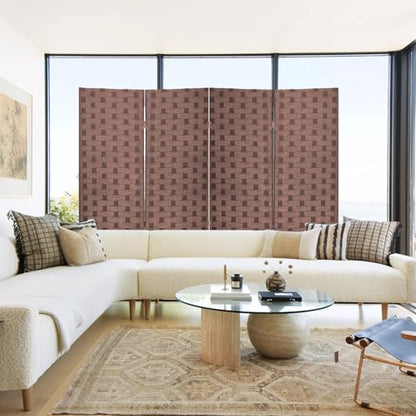 Room Divider Wall Divider 6FT 4 Panels Wood Mesh Hand-Woven Indoor Room Screen Folding Portable Partition Screen, Brown - color: Brown