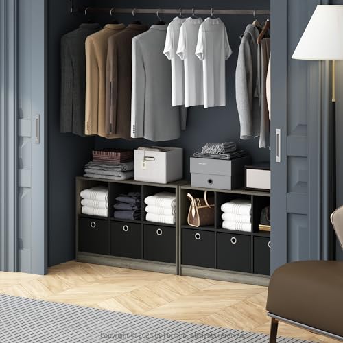 Furinno Cubic Closet Organizers and Storage, 6-Cube Closet Organizer with Bins, Open Shelf Storage, for Wardrobe, Bedroom, Living Room, French Oak/Black - color: French Oak/Black