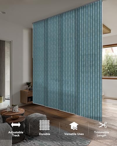 Deluxe Vertical Blinds Blue 45.8"-86" x 96", Bluesea | Deluxe Blue Vertical Panels for Sliding Doors and Room Dividers with Adjustable Track and Trim-to-Fit Design - color: Bluesea