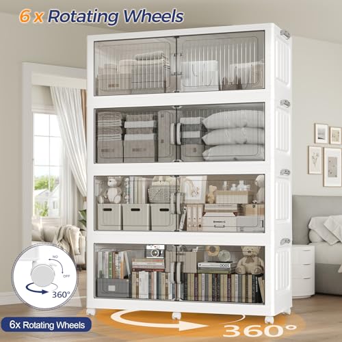 200Gal Extra Large Stackable Storage Bins with Lid, 800QT Foldable Collapsible Storage Box with Doors and Wheels, Plastic Closet Organizers Container Drawer for Bedroom Dorm Kitchen, 4Pack - size: 50Gal-4Pack