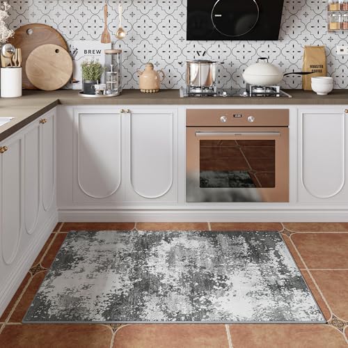 Entryway Rug 2x3 Grey Door Mat Indoor Entrance 24x36, Washable Small Throw Rugs for Kitchen Floor, Entry, Front Door, Bedroom Bedside, Non-Slip Low Pile Stain & Fade Resistant, Abstract Gray - color: Grey, size: 2' X 3' (Rectangular)
