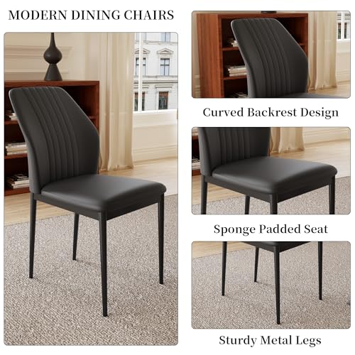 HIPIHOM 45.3 Inch Round Dining Table Set for 4, Mid Century Modern Small Kitchen Coffee Set for Dining Room Kitchen Apartment (Oak Table + 4 Black Chairs) - color: Oak Table+4 Black Chairs