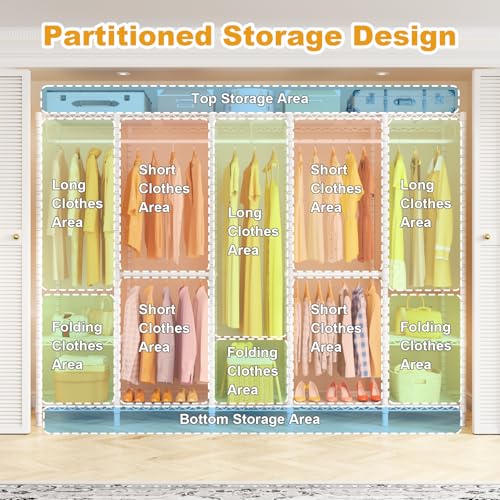 H50C Clothes Rack with Cover, Large Covered Clothing Rack, White | Freestanding Portable Closets for Hanging Clothes, Heavy Duty Garment Racks with Shelves, 91.3 Inches Wide, Max Load 1350 Lbs - color: White Rack with White Cover
