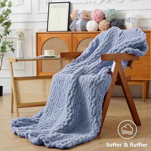 Cozyful Chunky Yarn for Hand Knitting - #10 Chunky Chenille Yarn, Jumbo Big Thick Chunky Yarns for Crocheting, Super Bulky Chunky Knit Blanket Yarns, 8 Skein (22 yds 8 oz Each Skein), Blue Gray - color: Blue Gray