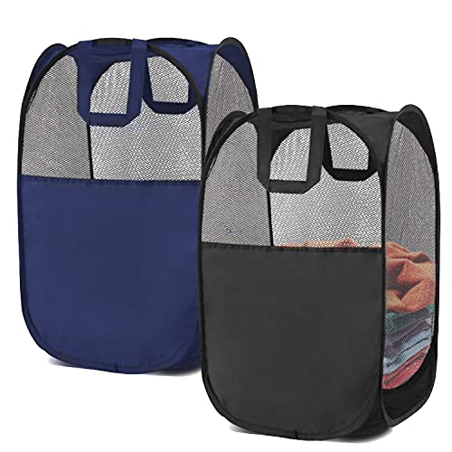 2 pop-up foldable mesh laundry baskets (each with 2 reinforced handles), black + blue… - color: Black + Blue