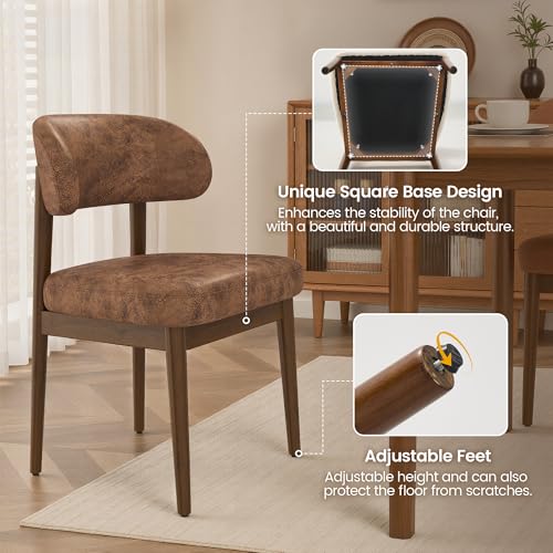 Wooden Dining Room Chairs Set of 2, Modern Upholstered Cloth Fabric Kitchen Chairs with Ergonomic Curved Back, Farmhouse Dining Side Chair with Solid Wood Frame for Kitchen Room, Brown - color: Rustic Brown