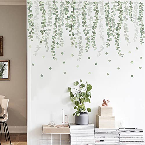 Runtoo Eucalyptus Vine Leaves Wall Decals Hanging Green Plants Wall Stickers Living Room Bedroom Nursery Home Decor - color: Eucalyptus Leaves