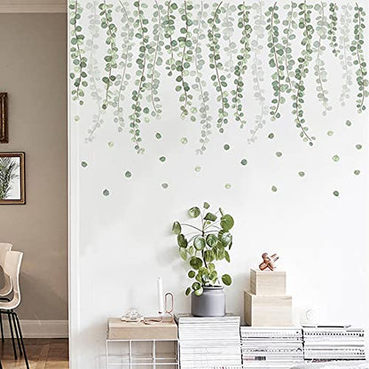 Runtoo Eucalyptus Vine Leaves Wall Decals Hanging Green Plants Wall Stickers Living Room Bedroom Nursery Home Decor - color: Eucalyptus Leaves