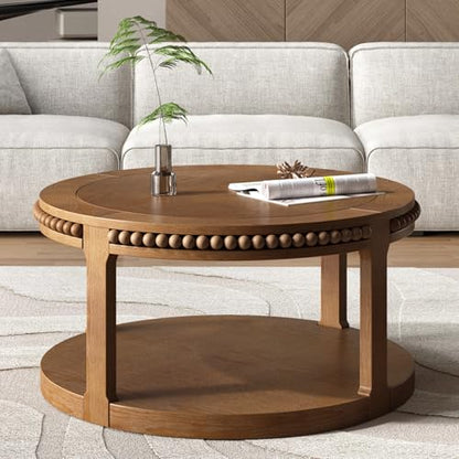 Round Wood Coffee Table, Farmhouse Rustic Circle Coffee Tables, 2-Tier Solid Wood Coffee Table for Living Room Apartment Office-31.5'' Walnut - color: 2tier-walnut Wood, size: 31.5''Round