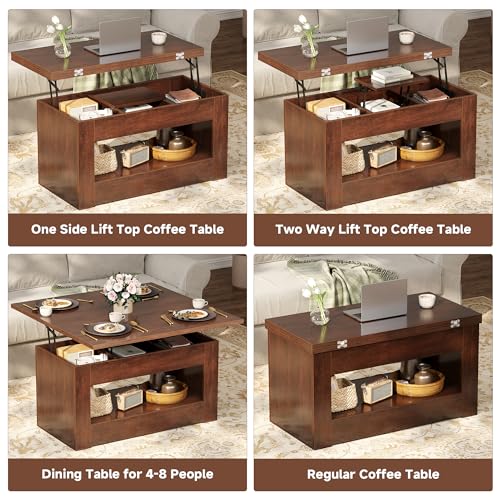 UNIQUITE 40" Lift Top Coffee Table, 4 in 1 Multi-Function Lift Coffee Table with Storage and Hidden Compartment, Convertible Coffee Tables to Dining Table for Living Room, Walnut - color: Walnut