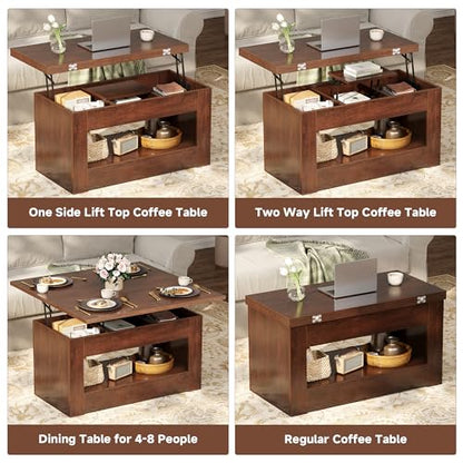 UNIQUITE 40" Lift Top Coffee Table, 4 in 1 Multi-Function Lift Coffee Table with Storage and Hidden Compartment, Convertible Coffee Tables to Dining Table for Living Room, Walnut - color: Walnut