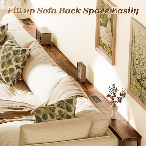 SUPERJARE 106.3 Inch Sofa Table with 2 Power Outlets and USB-C Ports | 5.9 Inch Narrow Console Table, Long Entryway Hallway Couch Table Behind Sofa, Small Spaces, Living Room, Rustic Brown - color: Rustic Brown, size: 5.9"D x 106.3"W x 29.7"H