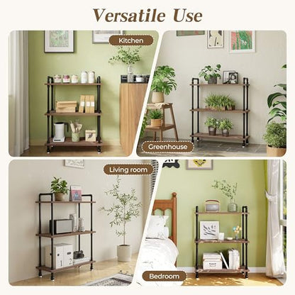 Industrial Bookshelf, Pipe Shelf Bookcase, 3 Tier, 30" Weathered Brown | Solid pine shelves, 30 inch wide, black pipe frame, 35 lbs per shelf, open bookcase for books, plants, office - color: Weathered Brown, size: 30"L × 39"H