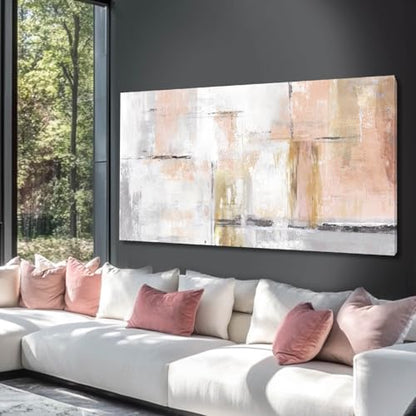 골드 추상 벽 아트 장식 미니멀리스트 유화 61cm x 121.9cm(24 x 48인치) 캔버스 벽 아트 거실용 모던 프레임 사진 벽 홈 오피스 여성용 바로 걸 수 있음 - color: 핑크, size: 48"L x 24"W