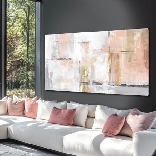골드 추상 벽 아트 장식 미니멀리스트 유화 61cm x 121.9cm(24 x 48인치) 캔버스 벽 아트 거실용 모던 프레임 사진 벽 홈 오피스 여성용 바로 걸 수 있음 - color: 핑크, size: 48"L x 24"W