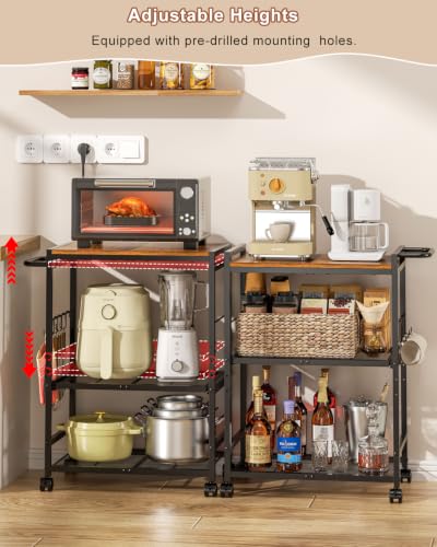Feyejade 3-Tier Rolling Kitchen Cart with Storage, Compact Metal Island | Compact size for pantry storage, adjustable shelf utility cart, pull out drawer, microwave stand table top open shelving
