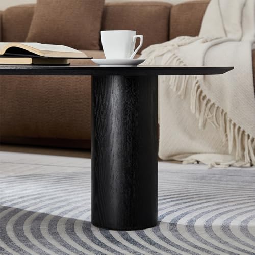 47.24" Modern Coffee Table with Storage Space, Round Low End Table, Rustic Style Bedside Table for Bedroom Living Room - color: Oval+tray-black