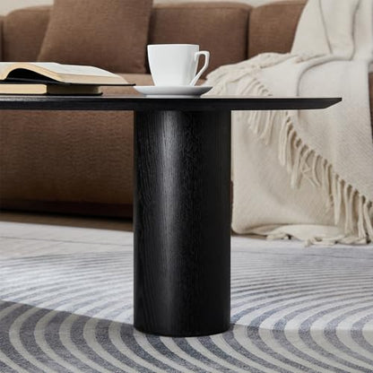 47.24" Modern Coffee Table with Storage Space, Round Low End Table, Rustic Style Bedside Table for Bedroom Living Room - color: Oval+tray-black