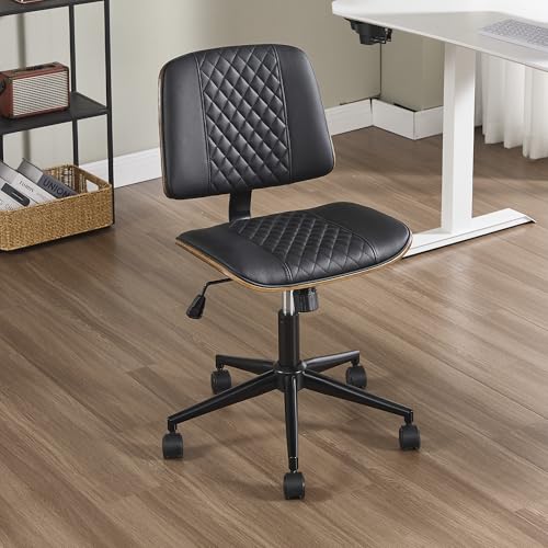 VipDesk Small Home Office Chair - Armless Mid Back Desk Chair with 360° Swivel and Wheels, PU Upholstered Height Adjustable Modern Walnut Computer Chair for Home, Office Meeting Room - Black - color: Black, size: MCM Style