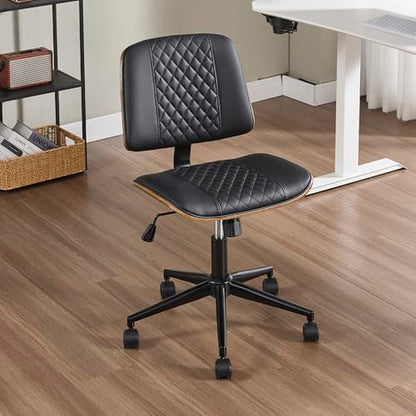 VipDesk Small Home Office Chair - Armless Mid Back Desk Chair with 360° Swivel and Wheels, PU Upholstered Height Adjustable Modern Walnut Computer Chair for Home, Office Meeting Room - Black - color: Black, size: MCM Style