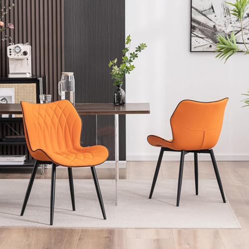 Kidol & Shellder Dining Chairs Set of 2, PU Leather Upholstered Kitchen Chairs with Back Armless, Mid Century Modern Side Chair for Dining Room, Living Room, Lounge, Restaurant, Orange - color: Orange
