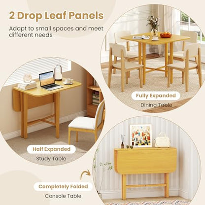GOFLAME Square Drop Leaf Dining Table for 2-4 People, Folding Kitchen Table with Solid Rubber Wood Legs, Farmhouse Extendable Table for Dining Room, Living Room, Small Space, Natural - color: Natural