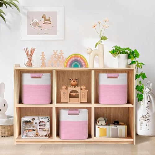 11 Inch Storage Cubes, 3 Pack Cube Storage Bins for Organizing, Cotton Rope Woven Baskets for Shelves, Bathroom, Kids Room, Closets, Baby Nursery - color: Pink, size: 11"×11"×11" - 3Pcs