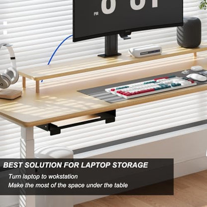 26 Inch Under Desk Mounted Sliding Loptop Drawer, Desktop Extension Pull-Out Laptop Tray for Office Desk, Extra Storage Organizer for Sit Stand Workstation - size: 26 INCH