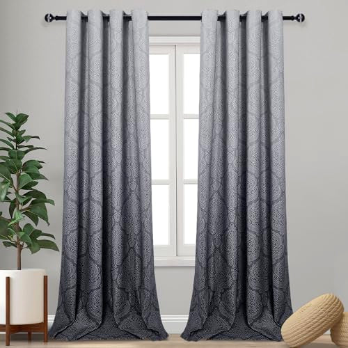 DWCN Grey Ombre Blackout Curtains for Living Room - Damask Patterned Thermal Insulated Extra Long Grommet Drapes for Bedroom, Set of 2 Gradient Window Curtain Panels, 52 x 108 Inch Length,Gray - color: Grey, size: 52"W x 108"L (Pack of 2)