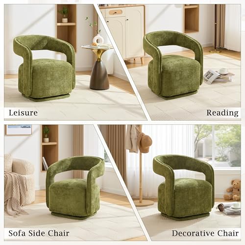 YaFiti Modern Swivel Accent Chair 1 pcs, Round Barrel Armchair, Light Green | Chenille Fabric, 22” Widen Seat, Solid Wood Frame, 250lbs Capacity, Barrel Club Chair, Upholstered Armchair for Living Room - color: Light Green