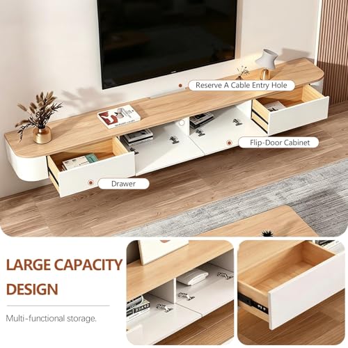 Floating TV Stand Wall Mounted Floating Entertainment Center 47-118 in with LED and Drawers & Cable Management, Modern Wood Media Console Under TV for Living Room Bedroom and Home(Wood White,63IN) - color: Wood White, size: 63IN