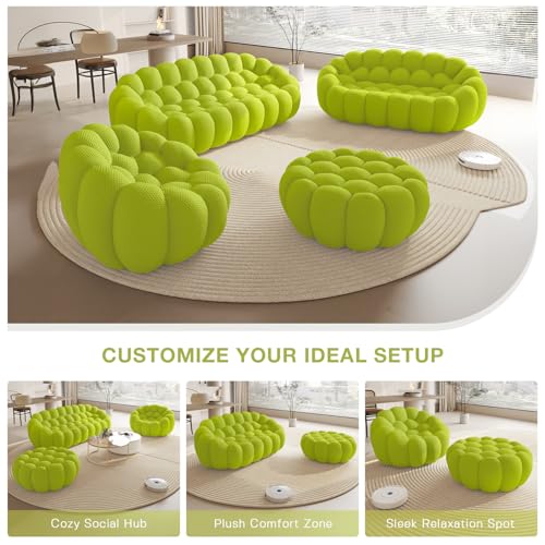 Modular Sectional Sofa,Bubble Couch Set,1 Seater+ Ottoman,Modern Upholstered Bean Bag Sofa Couch Mesh Fabric Lazy Floor Chair Living Roon Sets (Lemon Green) - color: Lemon Green, size: 48"+42"